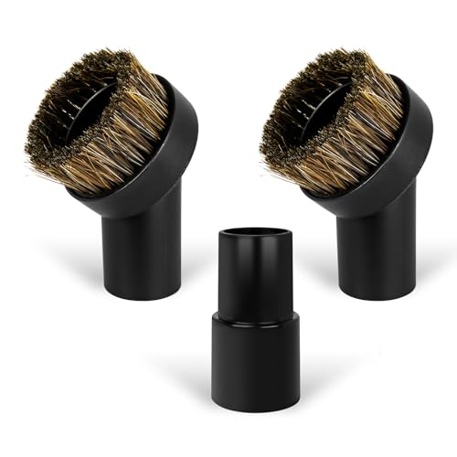 3PCS Horse Hair Brush Vacuum Attachment Set - Black Round Horse Hair Vacuum Attachments & Brushes - Shop Vac Brush Attachment for Most Vacuum Cleaners Accessories - 1 1/4" Vacuum Attachments Included - color: 3-Pack