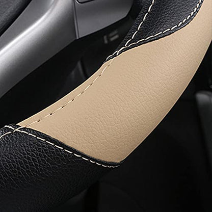 Leather Car Steering Wheel Cover, Non-Slip Car Wheel Cover Protector Breathable Microfiber Leather Universal Fit for Most Cars(Beige) - color: Beige