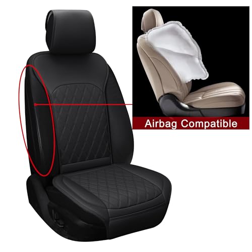 Front Car Seat Covers - Leather Seat Covers with Storage Pocket and Two Belt Pads, Anti-Slip Waterproof Universal Seat Covers for Cars Fit Cars Trucks SUV(Black,2 Pack) - color: Black