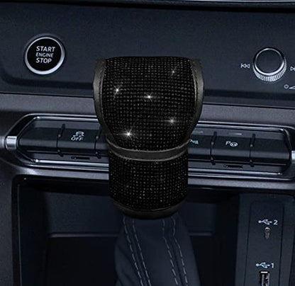 Plush Auto Gear Shift Knob Cover with Crystal Glitter Bling Rhinestones for Girls,Lady Universal Fit (Bling) (Black) - color: Black