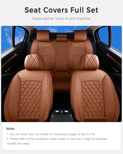Huidasource Brown Seat Covers, Nappa Leather Car Seat Covers, Velcro Adjustable, Compatible with Airbags, Child Seat, Seat Belts, Fit for Most Cars, Vans, Trucks, SUVs (Full Set/Brown) - color: 01FS# Brown, size: 5pcs Full Set