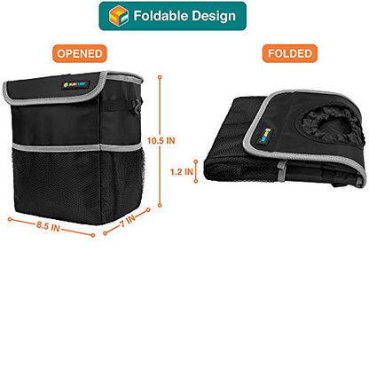SUN CUBE Waterproof Car Trash Can with Lid, Mesh Pockets | Leakproof Car Garbage Can Hanging | Auto Trash Bin, Garbage Bag Organizer for Headrest, Console, Truck (Black/Gray) - color: Black with Gray Trim