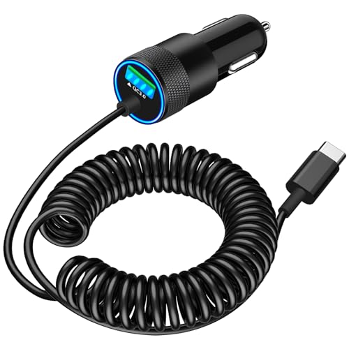 【MFi Certified】iPhone 17 Car Charger Fast Charging, Braveridge 75W USB C PD&QC Car Power Cigarette Lighter USB Charger with 6FT Type C Coiled Cable for iPhone 17/17 Pro Max/16/15/Galaxy S26/S25/Pixel - size: 6.6FT