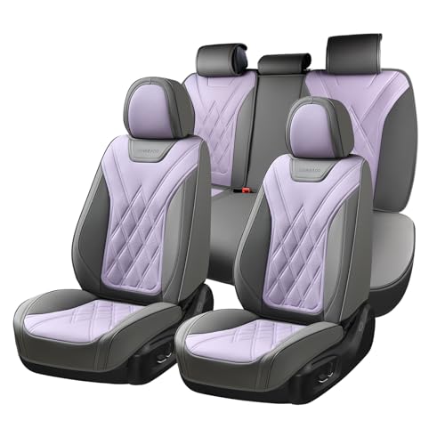 Coverado Car Seat Covers Full Set, Seat Covers for Cars, Waterproof Leather Automotive Seat Cover, Universal Car Interior Protectors Cushion for Most Cars Gray_Pruple - color: Gray-Pruple, size: FullSet
