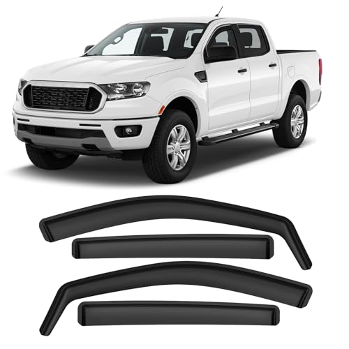in-Channel Rain Guards Compatible with Ford Ranger SuperCrew 2019 2020 2021 2022 2023, Durable Side Windows Rain Guard, 2019-2023 Ranger Wind Deflectors Black 4Pcs - size: 2019-2023 Ford Ranger SuperCrew (In-Channel)