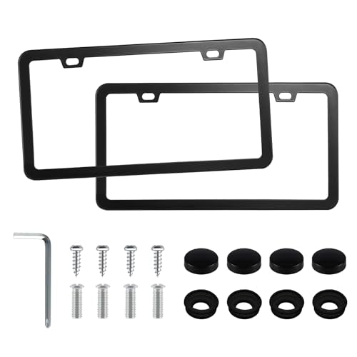 LivTee Black License Plate Frames, 2 Holes Stainless Steel License Plate Covers, 2PCS Car License Plate Holder, Automotive Exterior Accessories, Slim Design with Gasket Cover for US Cars - color: Black