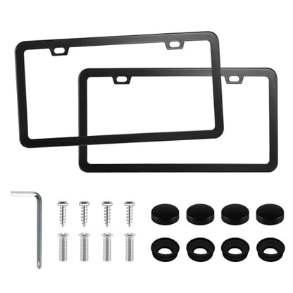 LivTee Black License Plate Frames, 2 Holes Stainless Steel License Plate Covers, 2PCS Car License Plate Holder, Automotive Exterior Accessories, Slim Design with Gasket Cover for US Cars - color: Black