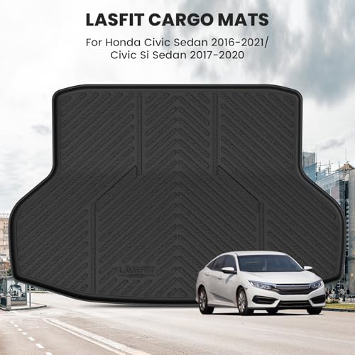 LASFIT Trunk Mat for Honda Civic Sedan 2016-2021, All Weather TPE Custom Fit Trunk Liner Trunk Tray Cargo Mat Cargo Liner Cargo Tray (Not for Hatchback/Coupe) - style: 1）For Honda Civic | 2016-2021 | Trunk Mat