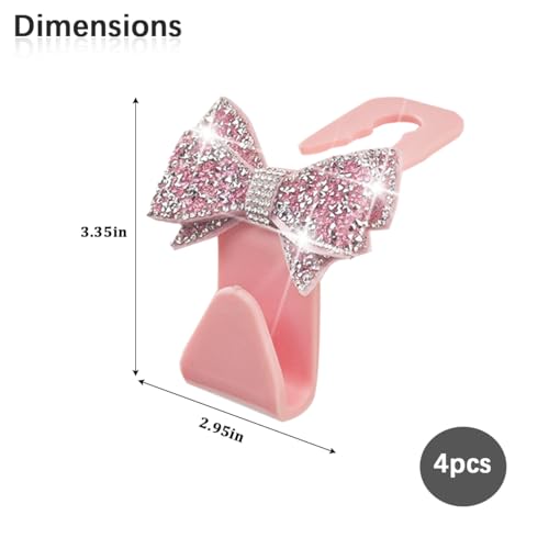 Zpana Bling Car Headreat Hook, 2PCS Crystal Rhinestone Cute Bow Vehicle Seat Back Hanger Storage for Purses Bags Grocery, Diamond Auto Rear Seat Organizer, Universal for SUV Truck Sedan (Pink) - style: Pink/4PCS
