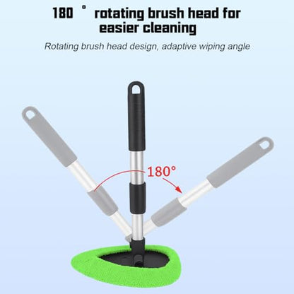 Car Windshield Cleaner Tool, Vehicle Window Detailing Cleaning Kit with Extendable Handle & 4 Washable Microfiber Pad, Auto Glass Wiper Cleaner for Exterior & Interior, Universal Fit (Green) - color: Green