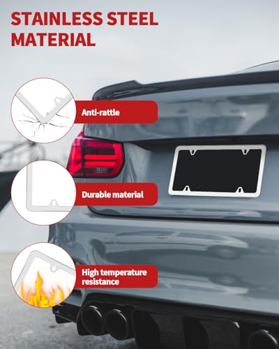 Chrome License Plate Frame Made of Zinc Alloy Metal, Universal Car Accessories,1 Pack License Plate Holder Never Rust and Unbreakable with Metal Screws& Chrome Caps and Screwdriver (1 PCS Silver) - color: 1 PCS Silver