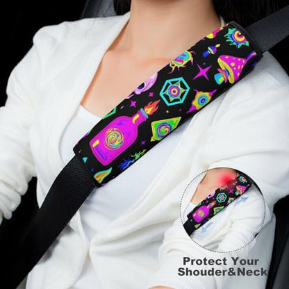 Fashion 2PCS Car Belt Covers, Goth Gothic Skull Mushroom Magic Witch Witchy Protect Your Shoulders Car Safety Seat Belt Strap - color: Color845