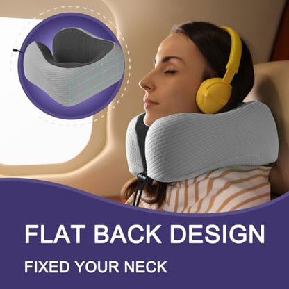 napfun Neck Pillow for Travel with Travel Pouch, Sleep Mask & Earplugs, Memory Foam Airplane Pillow for Headrest Sleep with Eyeshades, Plane Essentials with Eye Blindfold, Light Gray Striped Kit - color: Light Gray Striped Kit