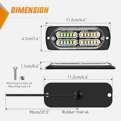 Nilight 4PCS 24LED Emergency Strobe lights 12V 24V Green White Surface Mount Grille Hazard Safety Warning Light Sync Feature Side Flashing Marker Flash for Car Truck Campers - color: Green White