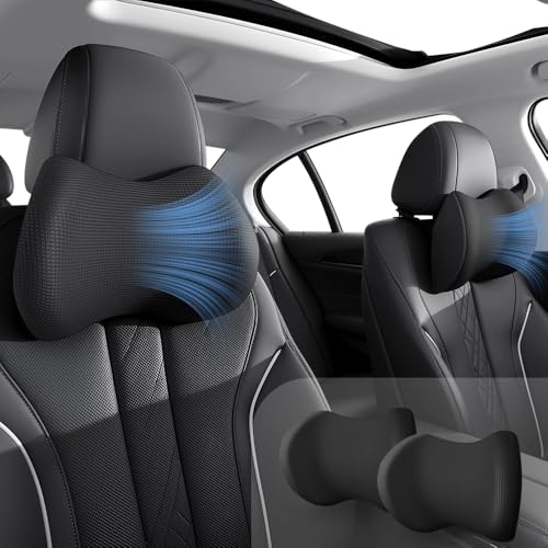2Pack Car Neck Pillow - No Pressure & Odorless Memory Foam Car Headrest Pillow for Pain Relief, Ergonomic Support with Adjustable Strap & Breathable Removable Cover, Universal Fit(Black) - color: Black