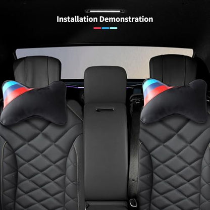 2 PCS Car Headrest Pillow for BMW Accessories, Car Soft PU Leather Neck Pillow Support