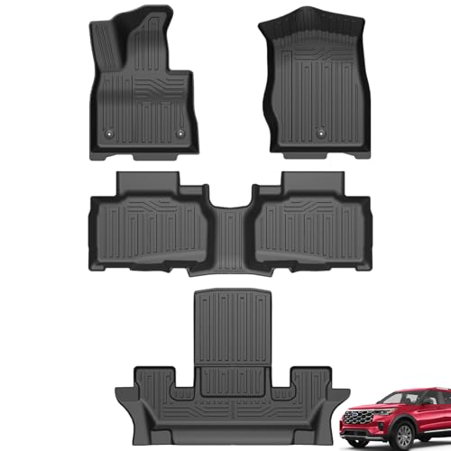 Floor Mats for Ford Explorer 6 Seats 2026 2025 2024 2023 2022 2021 2020 (Not for 7 Seats), TPE All Weather Durable Floor Liners for Ford Explorer ST Tremor Accessories - size: 2020-2026 | For Ford Explorer 6 Seats