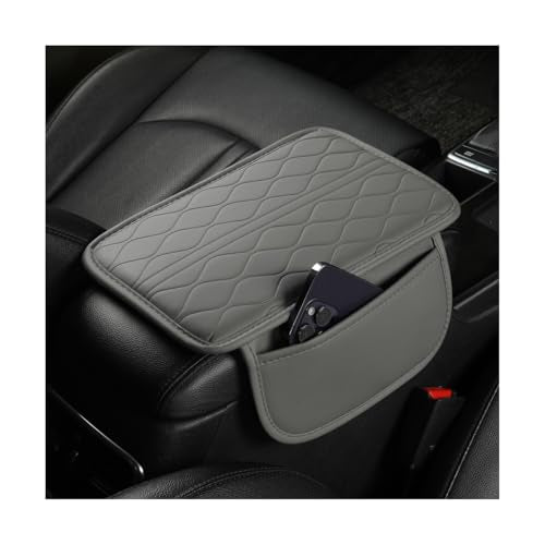 Car Center Console Cover, Leather Vehicle Armrest Seat Box Pad Cushion with 2 Storage Bags, Automotive Interior Arm Rest Protector Accessories, Universal for SUV, Sedan, Truck (Gray) - color: Gray