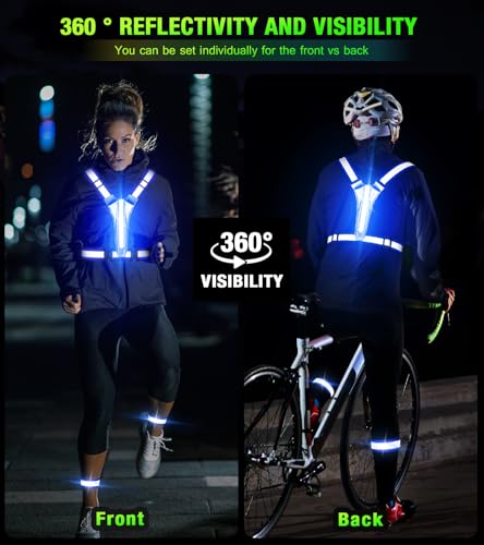 Led Light Up Running Vest Reflective Vest for runners night walking, Rechargeable Reflective Running Vest High Visibility - color: Bule