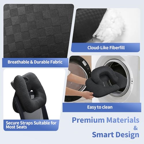 Double Layer Neck Pillow - Ergonomic Desk Headrest, Lumbar Support, Seat Cushion & Travel Pillow for Office Chair, Recliner & Car (Plaid Black, 15.7x11.8x6.3 inches) - color: Black