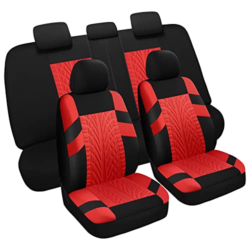 Pariitadin Car Seat Covers Full Set, Washable and Breathable Premium Cloth Automotive Vehicle Seat Cover for Car Interior, Universal Fit for Most Cars, Sedan, Truck, SUV(Black/Red) - color: 3-Black/Red, size: Full Set
