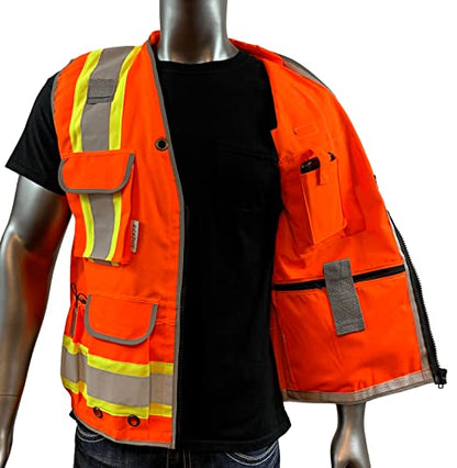 REXZUS A Reflective Vest Class 2 Heavy Woven Two Tone Engineer Hi Viz Safety Vest 3M 8712 Tape - color: Orange, size: Large-X-Large