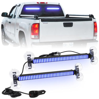 XRIDONSEN 2 in 1 Blue Emergency Lights Traffic Advisor Light Bar 144 LED Warning Safety Strobe Interior Front Windshield Dash Rear Window Light for Police Firefighter Vehicles Trucks Car, 2x17.7 inch - color: Blue