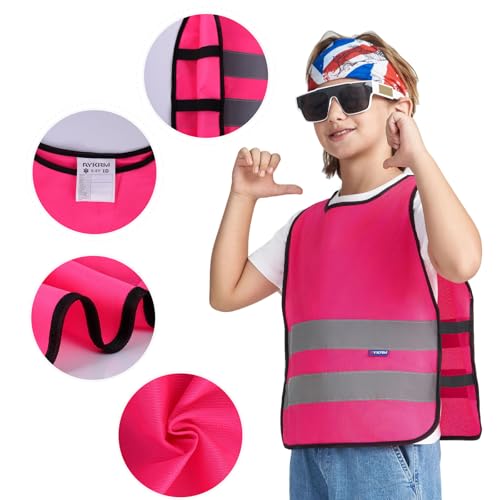 A-SAFETY kids High Vis Reflective construction Safety vest - color: Pink, size: 6-9Year