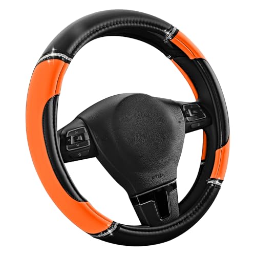 Road Comforts Leather Steering Wheel Cover - Made with PVC Leather - Anti-Slip, Universal Fit 14 1/2 inches to 15 inches - Orange - color: Orange