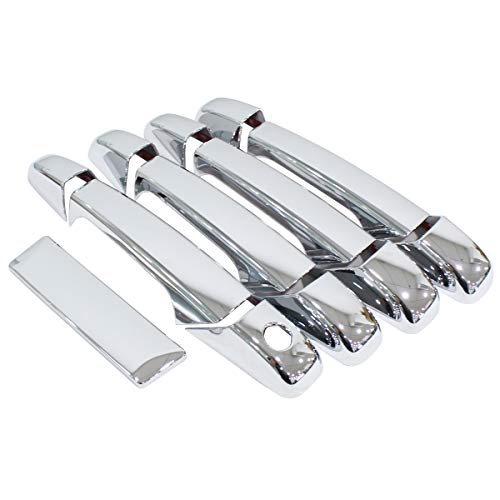 NewYall Pack of 4 Chrome Exterior Outside Outer Door Handle and 2 Upper Half Mirror and Trunk Liftgate Tailgate Handle Cover for Chevrolet Silverado 2007-2014