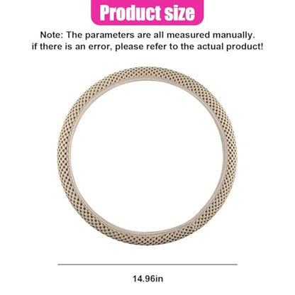 Elastic Stretch Steering Wheel Cover, Anti-Slip 15 inch Microfiber Odorless Breathable Ice Silk Car Steering Wheel Protector, Easy Carry, Warm in Winter & Cool in Summer (Beige) - color: Beige