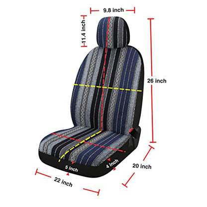 Baja Saddle Blanket Car Seat Covers 9PCS Full Set, Breathable and Washable Striped Woven Automotive Vehicle Seat Cover, Universal Seat Cover for Sedan, SUV, Truck, Airbag Compatible - color: Blue Baja, size: Full Set