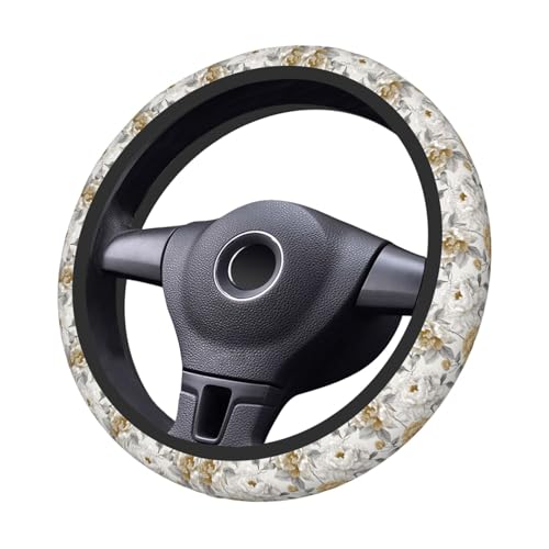Steering Wheel Cover Rustic Flower Peony Floral Elastic Neoprene, Anti-Slip Universal Fit 14.5-15 Inch, Car Accessories Interior Decoration Wheel Protector for Cars, SUVs, Trucks - color: A081