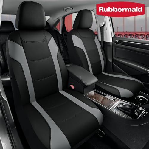 Rubbermaid Leather Car Seat Cover – Universal Front Seat Cover, Airbag Compatible, Easy to Install, Water-Resistant and Durable Automotive Seat Cover for Cars, Trucks, SUVs, Vans – Gray - color: Gray