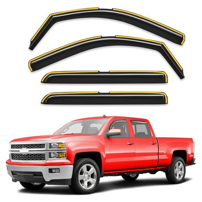 in-Channel Window Rain Guards Fit for 2014-2018 Chevy Chevrolet Silverado/GMC Sierra Crew Cab,Extra Durable Window Visors Window Deflectors Vent Visors Vent Shades Truck Car Accessories-4 pcs - size: Fit for 2014-2018 Silverado/GMC Sierra Crew Cab