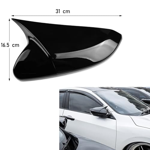 Moonlinks Compatible with 2016-2021 Honda Civic Side Ox Horn Mirror Cover Overlay, Glossy Black LH & RH Side Door Rearview Mirror Cap Trim for 10th Gen Civic,2019-2022 Insight,(1 Pair) - size: 10th OX Horns -Pair Black