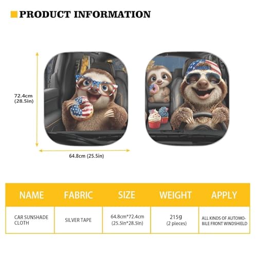 AFPANQZ America Flag Sloth Car Windshield Sun Shades Visor Car Front Window Sunshade Sun Protection UV Heat Reflector Women Men Vans Sun Visor SUV Truck 28.5"x25.5" - color: America Flag Sloth