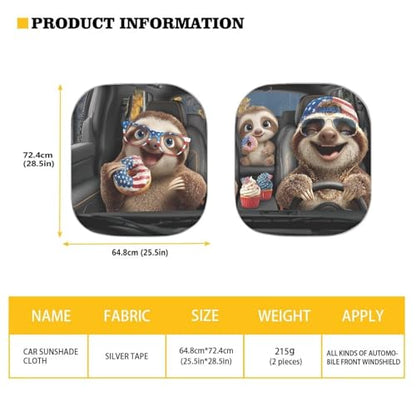AFPANQZ America Flag Sloth Car Windshield Sun Shades Visor Car Front Window Sunshade Sun Protection UV Heat Reflector Women Men Vans Sun Visor SUV Truck 28.5"x25.5" - color: America Flag Sloth