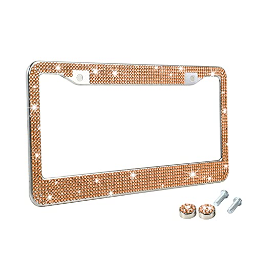 TZARROT Bling License Plate Frame for Men and Women, Champagne Diamond Rhinestone License Plate Frame Bling Car Accessories for Women Men, Bedazzled Sparkly - color: Champagne, size: 1pc
