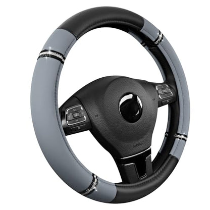 Road Comfort Leather Steering Wheel Cover – Premium Anti-Slip Car Steering Wheel Grip Cover – Universal Fit for 14.5”–15” Cars, Trucks & SUVs - Gray - color: Gray