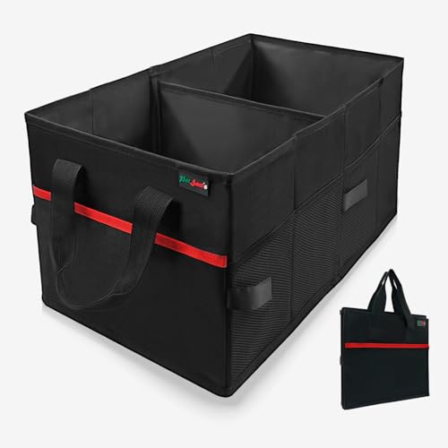 PAT SAM'S Car Trunk Organizer for SUV, Foldable Collapsible Storage Organizer with Dividers, Non-Slip Waterproof 600D Oxford, Backseat & Trunk Storage for Groceries, Tools, Toys (Black) - color: Black