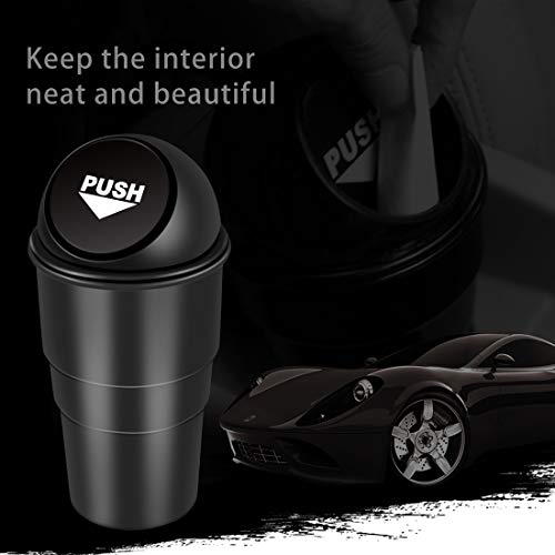 Cup Holder Trash can for car with Lid, Mini Garbage Cans for Back seat Leakproof Vehicle Automotive Cup Holder Car trashcan, Small Trash Bin for Automotive Office Home Kitchen (CARH1347A) - color: Black