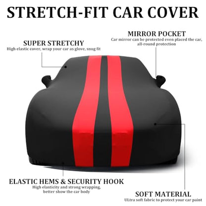 WinPower Indoor Sports Car Cover, Stretch Dustproof Protection Fit 164-181 Inch Full Car Cover for Underground Garage Car Show, Black and Red - size: S-SPORT CAR(164-181 Inch)