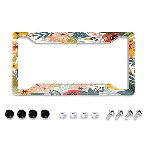 Personalized License Plate Frame Stainless Steels Vintage Exotic Summer Flowers License Plate Car Tag Holder with 4 Holes and Screws for Women Men Auto for USA Canada Vehicles Standard (12"x6") - color: Vintage Summer Flowers Botanical
