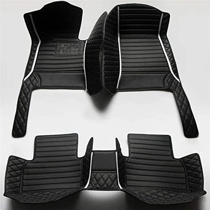 All-Weather car Floor Mats-Suitable for 98% of car Models Watherproof Leather car Floor mat (Black and Black with White bar) - color: Black and Black with white bar