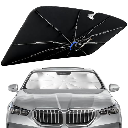 Windshield Sun Shade for BMW 5 Series 2018-2026 with 360° Rotating Shaft, Custom Fit Umbrella Sunshade for UV Blocking, Interior Heat Protection, Easy Storage - size: Fit for BMW 5 Series 2018-2026
