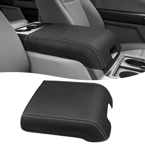 Center Console Cover for 2015-2020 F150 Accessories, F250 F350 F450 2017-2022, Expedition 2018-2024, PU Leather Middle Armrest Cusion Protector, Bucket Seat Only, Anti-Scratch, Black-Gray Stitch - size: Bucket Seat, 17-22 F250-F450, gray stitch