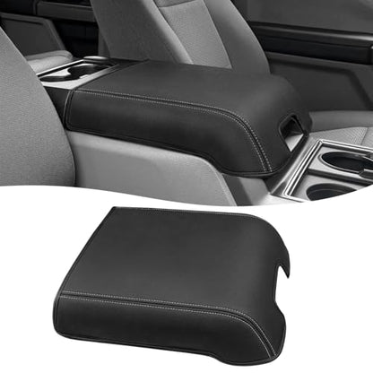 Center Console Cover for 2015-2020 F150 Accessories, F250 F350 F450 2017-2022, Expedition 2018-2024, PU Leather Middle Armrest Cusion Protector, Bucket Seat Only, Anti-Scratch, Black-Gray Stitch - size: Bucket Seat, 17-22 F250-F450, gray stitch