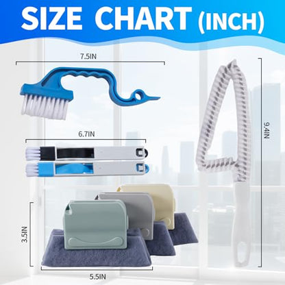 Window Track Cleaner Tool Set, 13 Pcs Magic Window Sill Cleaning Tools Kit with Groove Cleaning Brush for Door Tracks, Tile Lines, Shutter, Car Vents