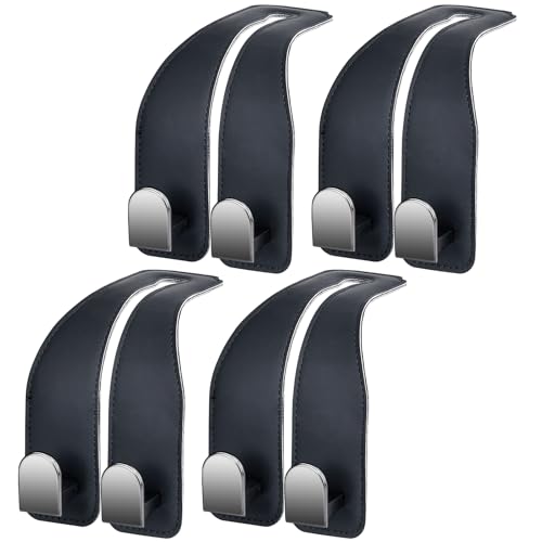 Car Hooks for Headrest, Leather Car Seat Back Storage Organizer Interior Accessories, More Wide & Deep Auto Seat Hook Hangers for Purse Umbrellas Handbag Clothes Coats Grocery Bags (Black-4 Pack) - color: Black-4 Pack